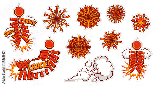 Vibrant Fireworks Explosions in Orange and Red Hues.