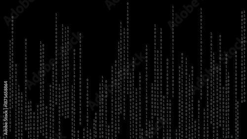 Random white numerical digits ascend steadily against a deep black background creating a sophisticated digital data rain or matrix style