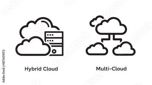 Hybrid cloud and multi-cloud icons representing flexible IT infrastructure and cloud computing strategies.