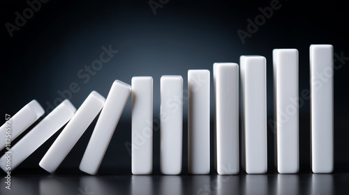 abstract photograph of white dominoes arranged in an off-center bar graph shape on a dark background, representing a financial growth or business planning concept