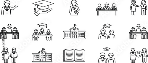 Educational Scene Illustrations Featuring People and Buildings