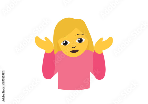 Woman person shrugging shoulders I don't know clueless I don't care funny emoji symbol sign icon vector illustration isolated flat