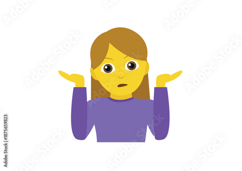 Woman person shrugging shoulders I don't know clueless I don't care funny emoji symbol sign icon vector illustration isolated flat
