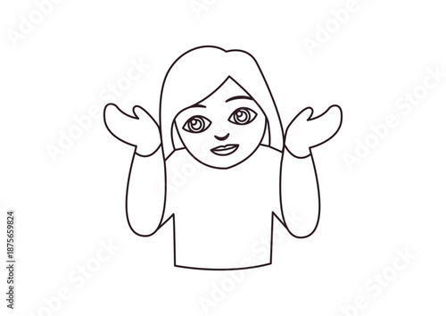 Woman person shrugging shoulders I don't know clueless I don't care funny emoji symbol sign icon vector illustration isolated flat