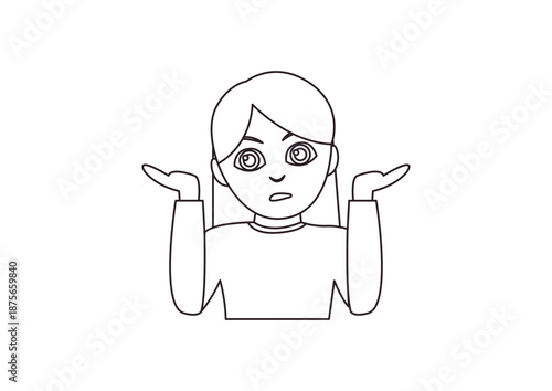 Woman person shrugging shoulders I don't know clueless I don't care funny emoji symbol sign icon vector illustration isolated flat