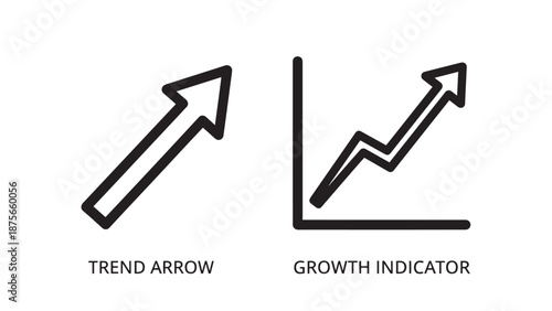 Trend Arrow and Growth Indicator Icons Symbolizing Business Success, Financial Progress, and Upward Movement