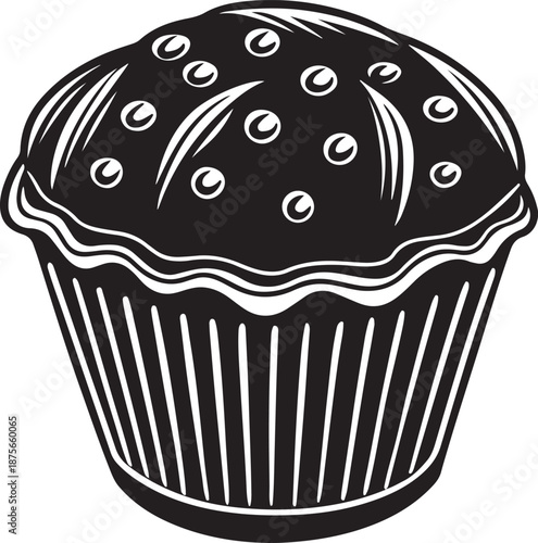 Sweet cupcake silhouette illustration with sprinkles and swirls for bakery shop branding