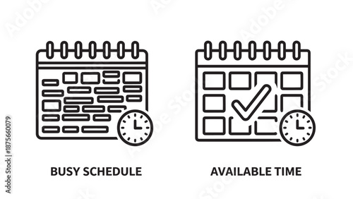 Busy Schedule and Available Time Icons with Calendar and Clock Symbols for Time Management and Planning
