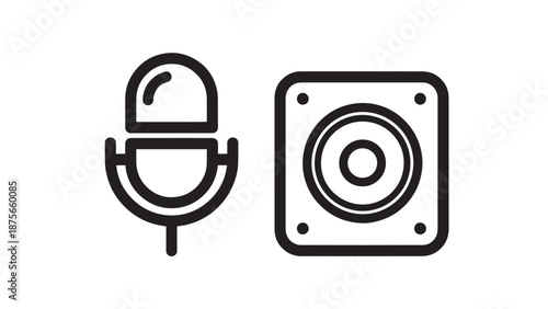 Microphone and Speaker Icons Representing Audio, Sound, Music, Recording, and Broadcasting