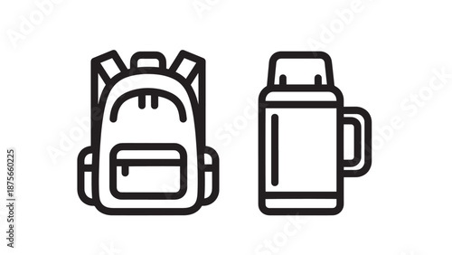 Backpack and Thermos Icons for Hiking, Travel, and Outdoor Adventures