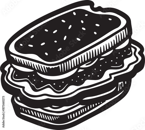 Tasty big sandwich with multiple layers and various fillings isolated on transparent background