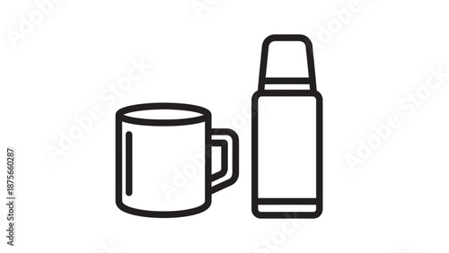 Mug and Thermos Icons for Hot Drinks, Coffee, Tea, and Cozy Warmth During Cold Seasons
