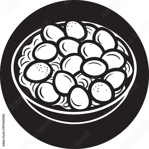 Bowl of whole potatoes with leaves and herbs simple vector illustration