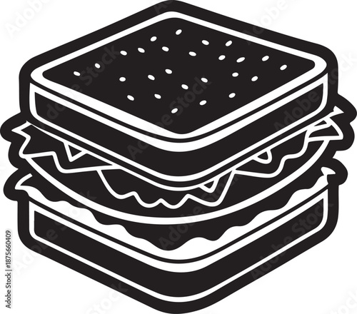 Classic sandwich with multiple layers and fillings outline graphic black and white drawing