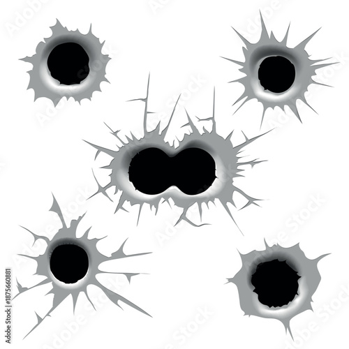 Collection of realistic bullet hole graphics on white background