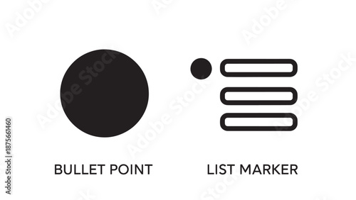 Simple Icons: Black Bullet Point List Marker and Dot, Essential Symbols for Organization and Lists