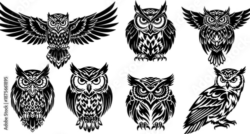 Owl Tattoo Design Collection Set