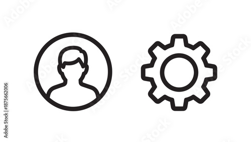 User Settings Icons: Profile Silhouette and Gear Cogwheel, Vector Graphics for Account Management and Configuration