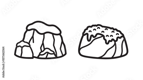Winter Landscape Icons: Snow-Covered Rocks and Icy Boulders, Vector Graphics for Nature and Cold Environments