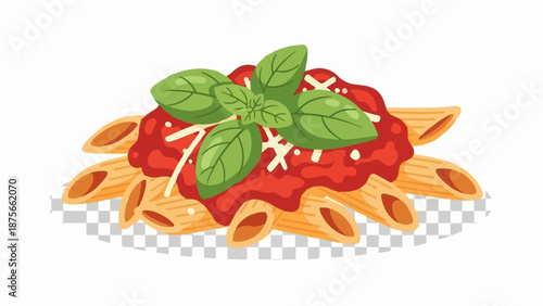 Delicious penne pasta with rich tomato sauce, grated cheese, and fresh basil