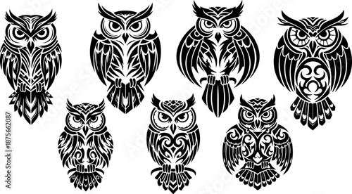 Owl Tattoo Design Collection Set