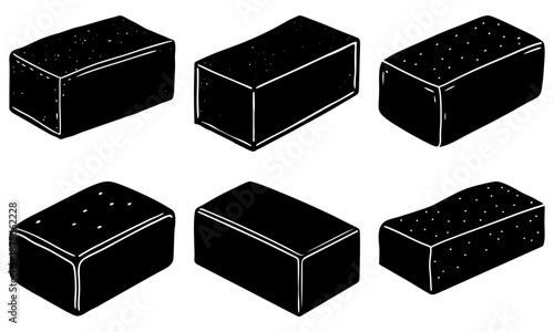 Six Black Rectangular Boxes with White Dots on White Background