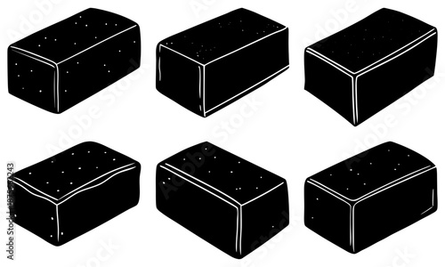 Six Black Rectangular Boxes with White Edges on White Background