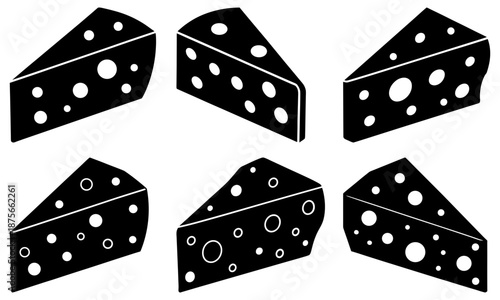 Six Slices of Swiss Cheese with Holes on White Background cheese slices dairy 1