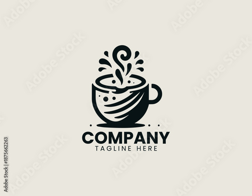 Milk and turmeric drink illustrated as clean black vector logo design
