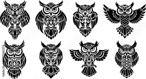 Owl Tattoo Design Collection Set