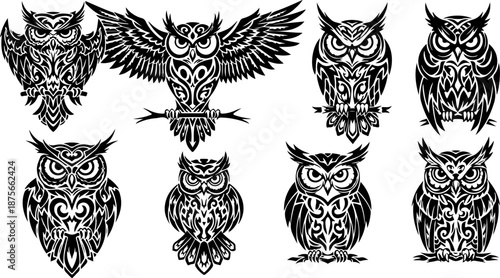 Owl Tattoo Design Collection Set