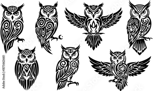 Owl Tattoo Design Collection Set