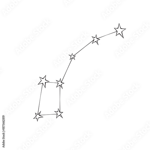 Vector abstract contour constellation in doodle flat style. Little dipper, lesser bear, ursa minor. Simple outline design element, clip art on theme of cosmos, astronomy, kids design