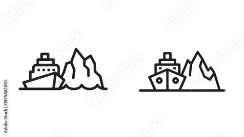 Arctic Cruise Icons: Ship Navigating Icebergs, Vector Graphics for Travel and Exploration in Cold Climates