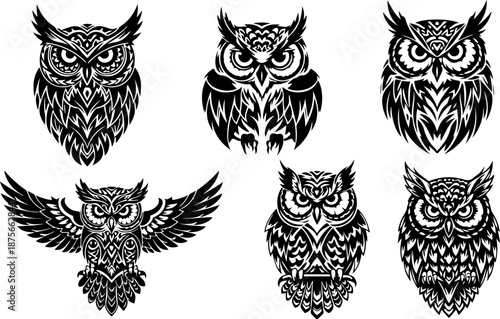 Owl Tattoo Design Collection Set