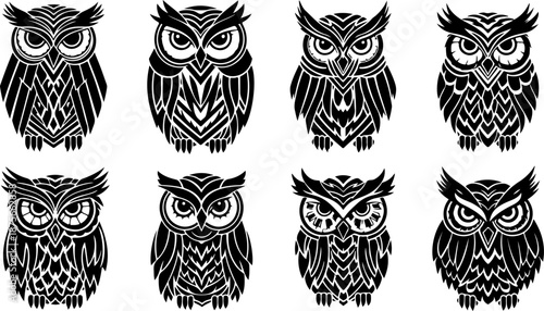 Owl Tattoo Design Collection Set
