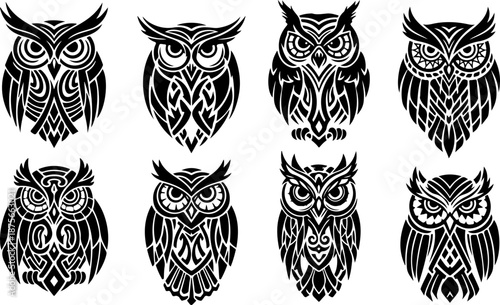 Owl Tattoo Design Collection Set