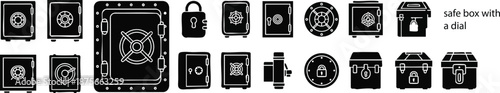 Metal Safe Box and Security Vault Vector Icon Set