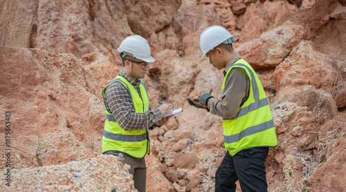 Geologist surveying mine,Explorers collect soil samples to look for minerals, A geologist is a scientist who studies the Earth's physical structure and substances