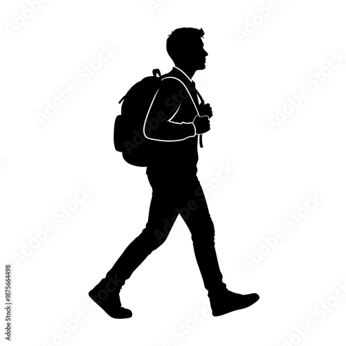Man Walking with Backpack Silhouette Illustration.