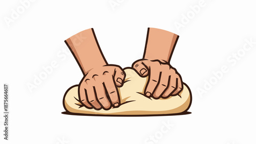 Hands kneading a light-colored dough on a white surface