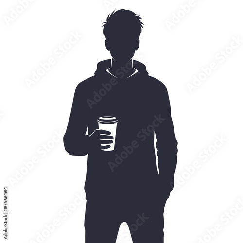 Man Silhouette Holding Coffee Cup.