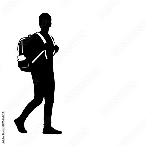 Man Walking with Backpack Silhouette.