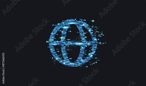 Glowing blue digital globe. Trendy futuristic world symbol for global connectivity and big data. Creative representation of the digital world and global connection, perfect for technology banners