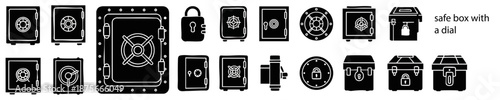 Metal Safe Box and Security Vault Vector Icon Set