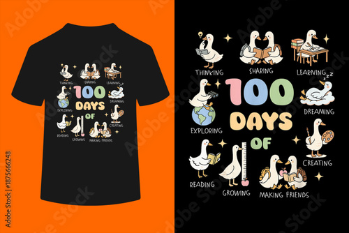 Silly Goose Happy 100 Days of School Goose Teacher Bookish T-Shirt

