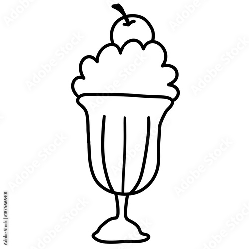 Minimal Ice Cream Sundae Line Icon with Cherry on Top