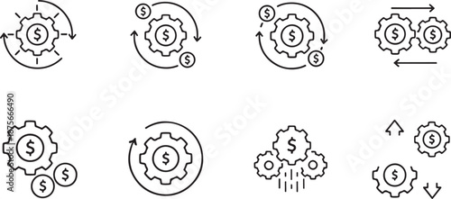 Gear Money Business Finance Process Line Icon Set