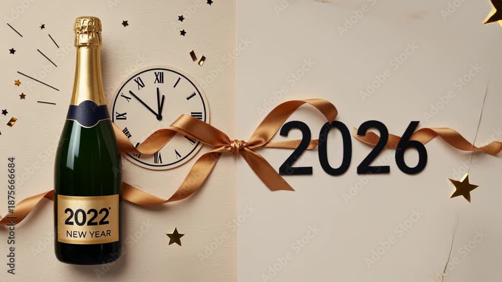 Champagne celebration: countdown to new year 2026 with clock and ...