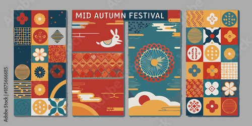 mid autumn festival colorful graphic design elements